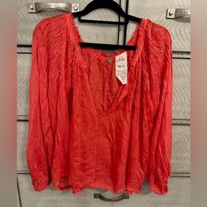 Free People Vibrant Red Blouse